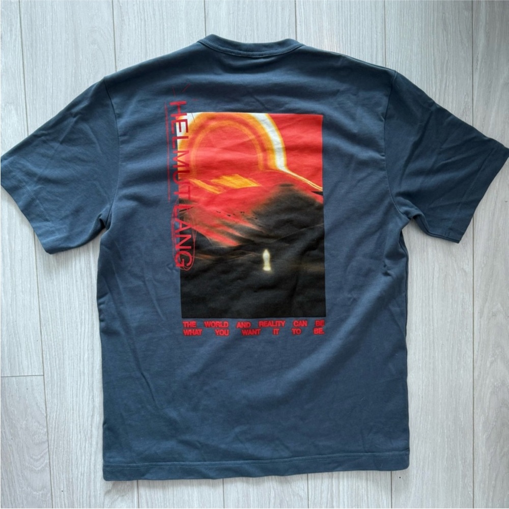 Helmut Lang Space Logo Graphic T Shirt Prussian Blue